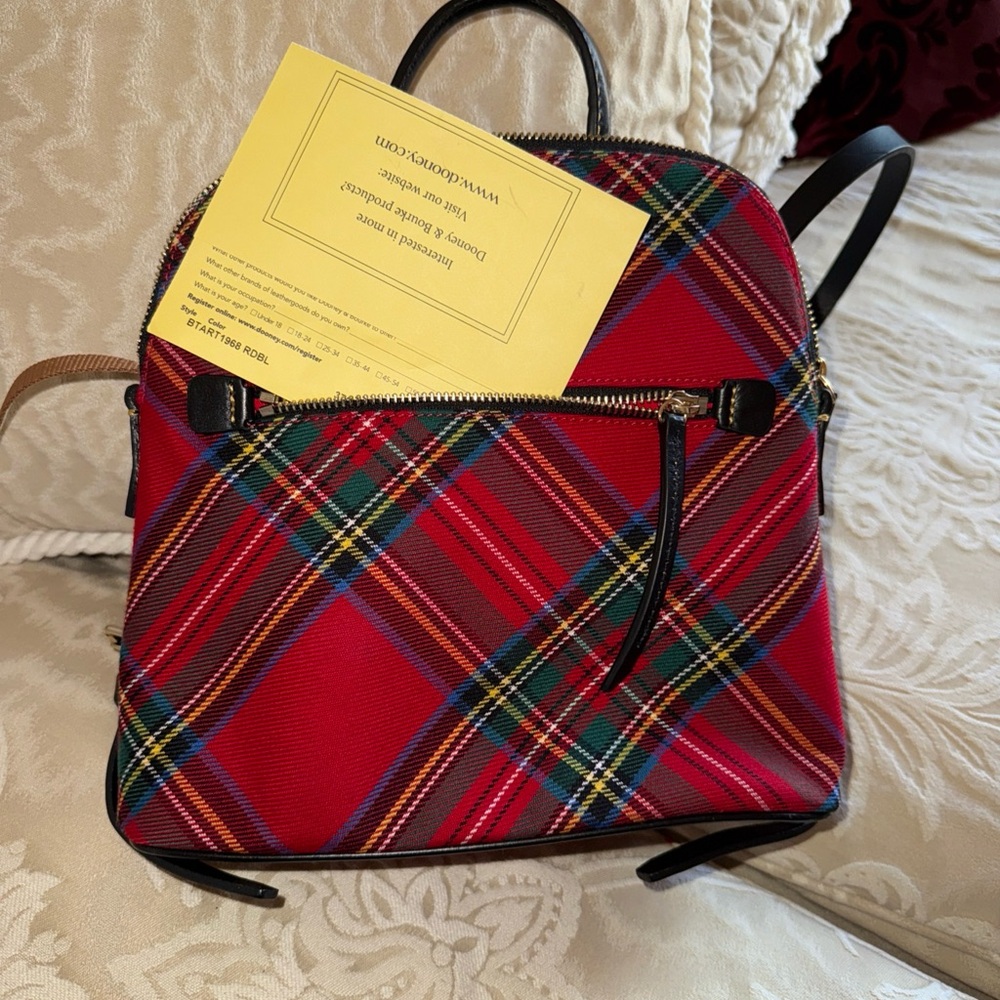 Dooney & Bourke Red and Blue Plaid Backpack - Picture 6 of 7